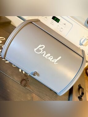 Gray Bread Box with White Script